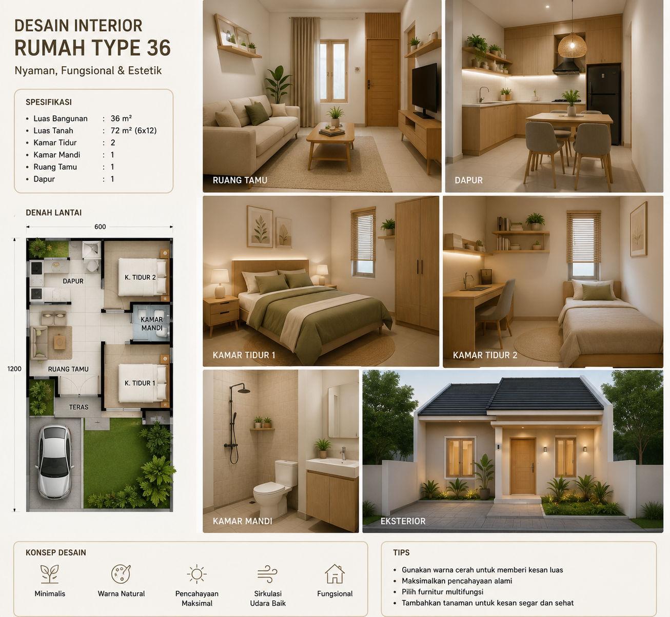 Desain Interior Rumah Type 36 Minimalis Modern: Nyaman, Estetik, dan Penuh Rasa Syukur